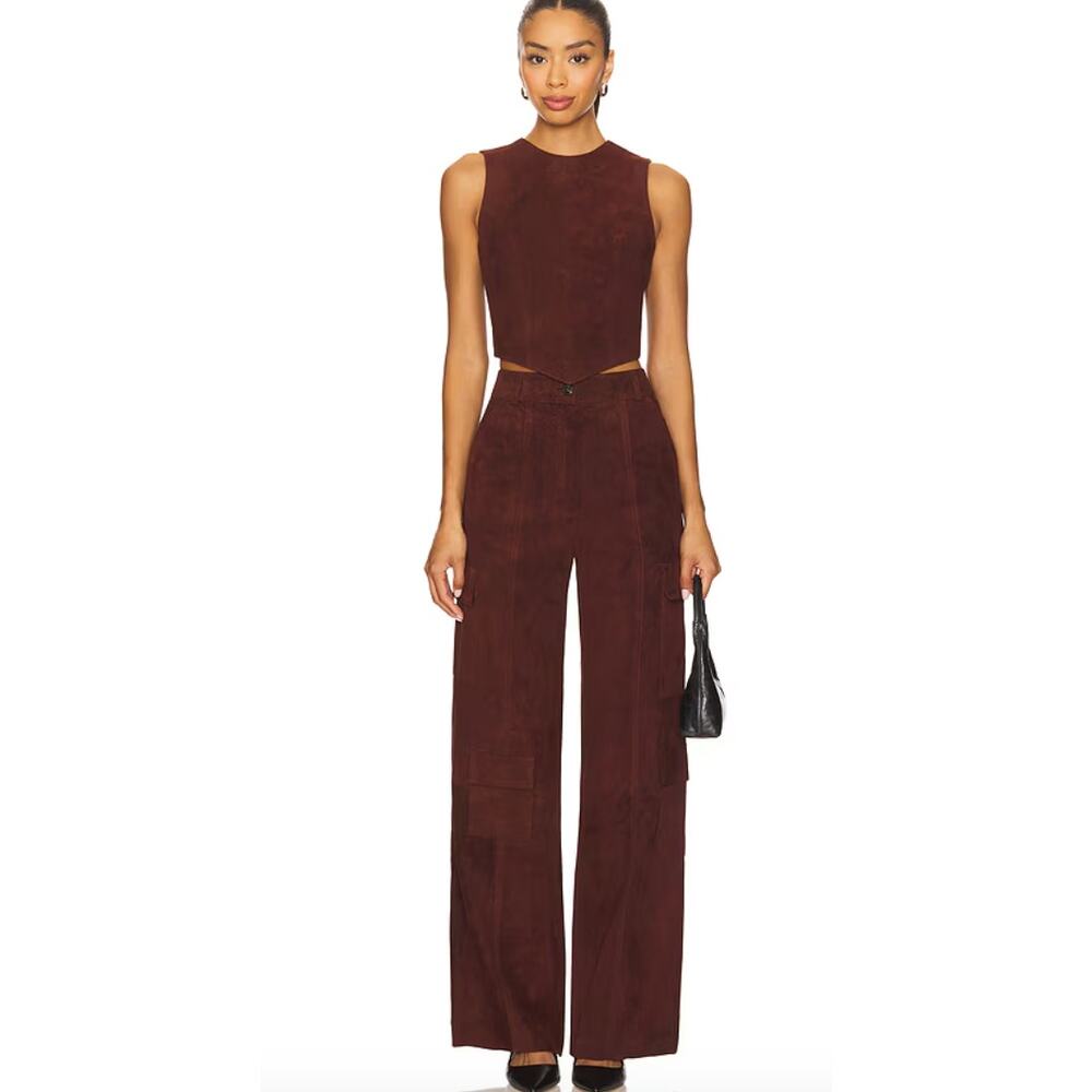 NWT ZUT Sammy Suede Pants in Burgundy, XS $698